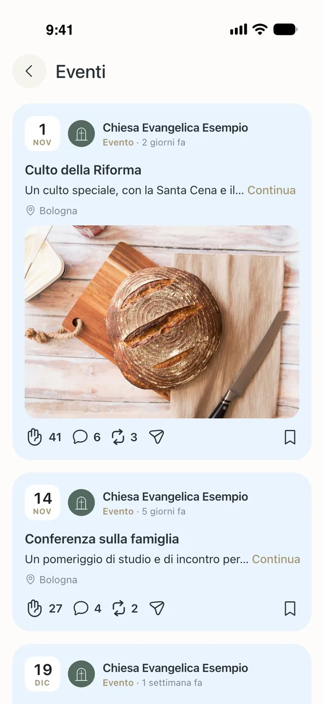 La sezione Eventi: Culto della Riforma, Conferenza sulla famiglia e Concerto di Natale del coro della Chiesa Evangelica Esempio